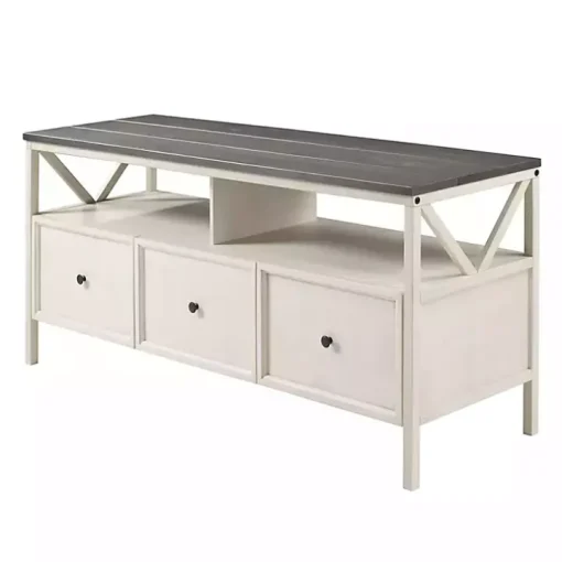 Gray and Whitewashed Wood 3-Drawer Media Cabinet