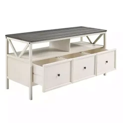 Gray and Whitewashed Wood 3-Drawer Media Cabinet