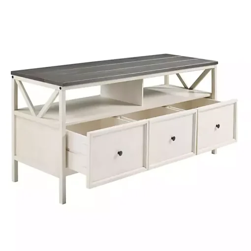 Gray and Whitewashed Wood 3-Drawer Media Cabinet