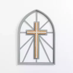 Gray Beaded Cathedral Cross Wall Plaque