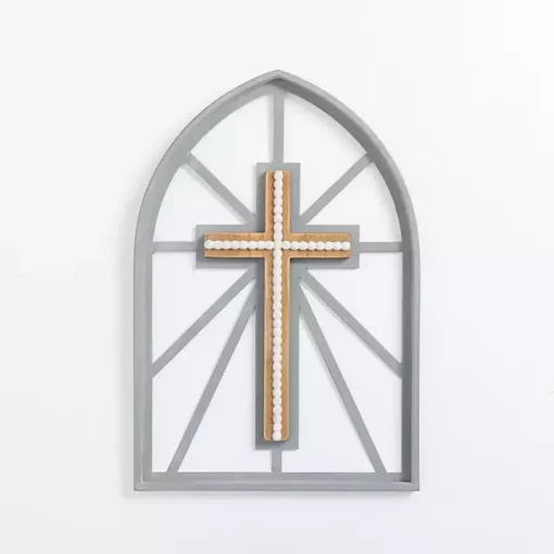 Gray Beaded Cathedral Cross Wall Plaque