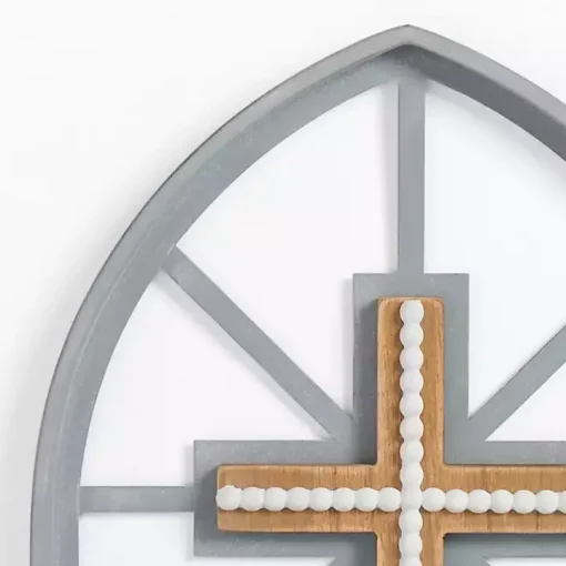 Gray Beaded Cathedral Cross Wall Plaque