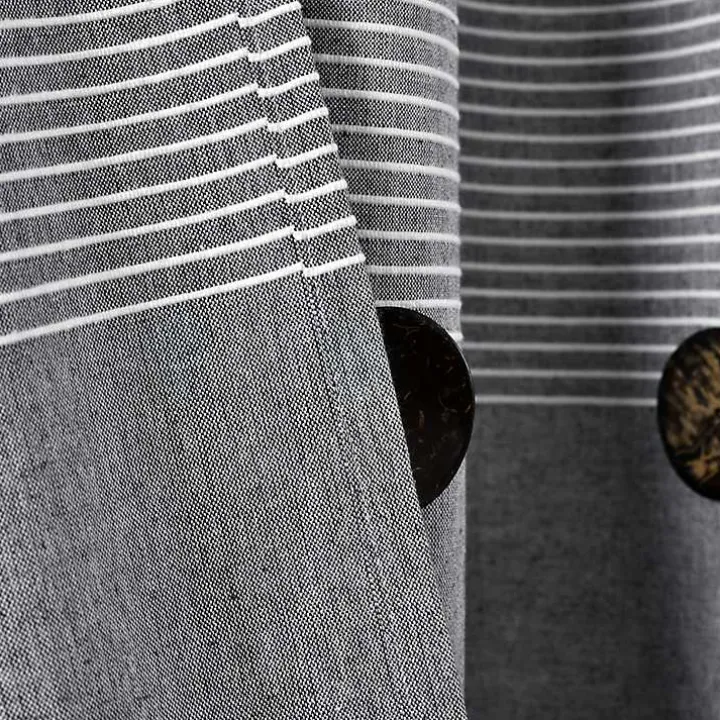 Gray Button and Stripe Shower Curtain