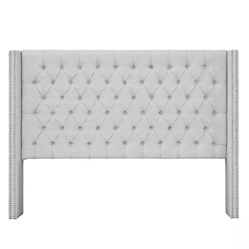 Gray Button Tufted Nailhead Trim Queen Headboard