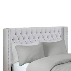 Gray Button Tufted Nailhead Trim Queen Headboard