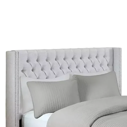Gray Button Tufted Nailhead Trim Queen Headboard