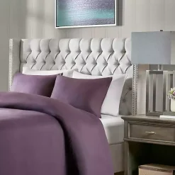 Gray Button Tufted Nailhead Trim Queen Headboard