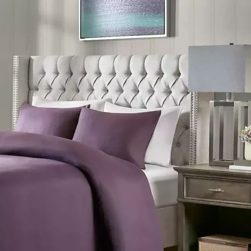 Gray Button Tufted Nailhead Trim Queen Headboard