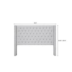 Gray Button Tufted Nailhead Trim Queen Headboard