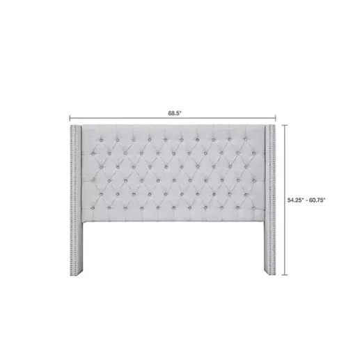 Gray Button Tufted Nailhead Trim Queen Headboard