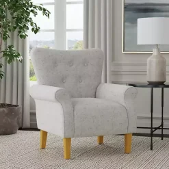 Gray Button-Tufted Rolled Arm Accent Chair