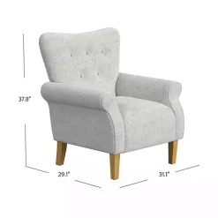 Gray Button-Tufted Rolled Arm Accent Chair