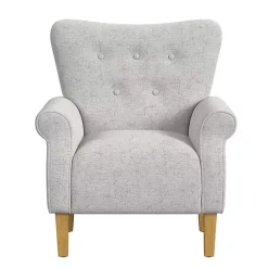 Gray Button-Tufted Rolled Arm Accent Chair