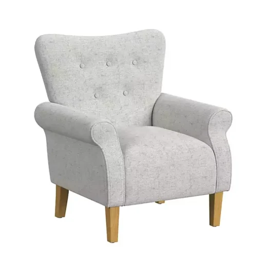 Gray Button-Tufted Rolled Arm Accent Chair