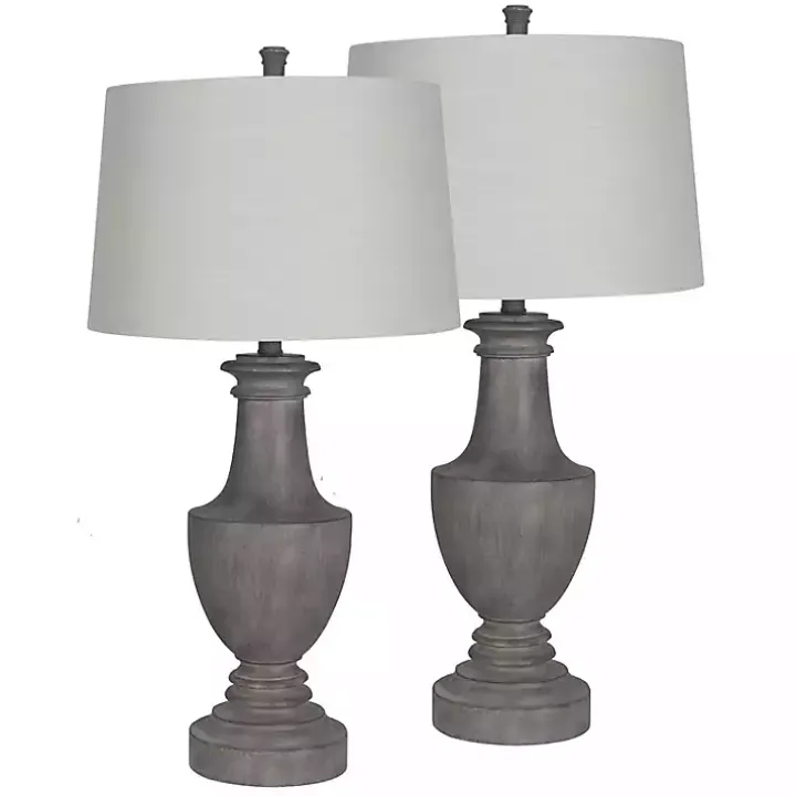 Gray Carved Urn Table Lamps, Set of 2