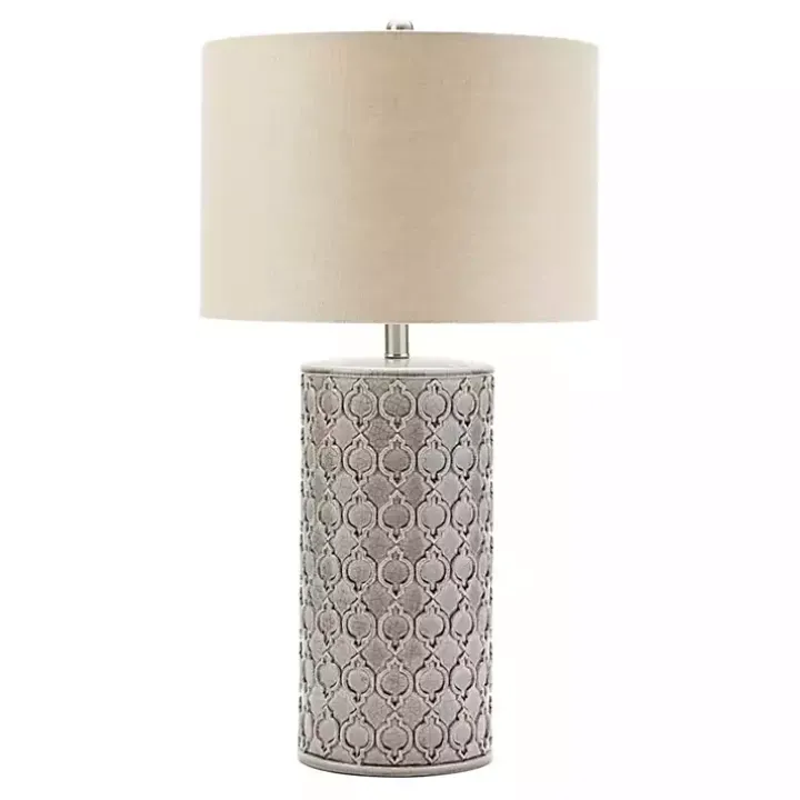 Gray Ceramic Embossed Geometric Table Lamp