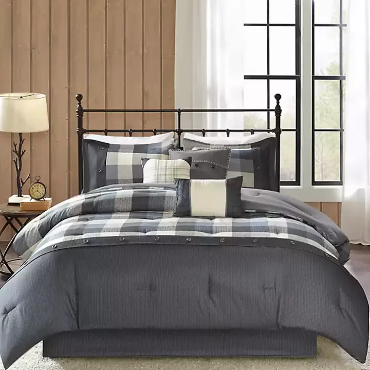Gray Check California King 7-pc. Comforter Set