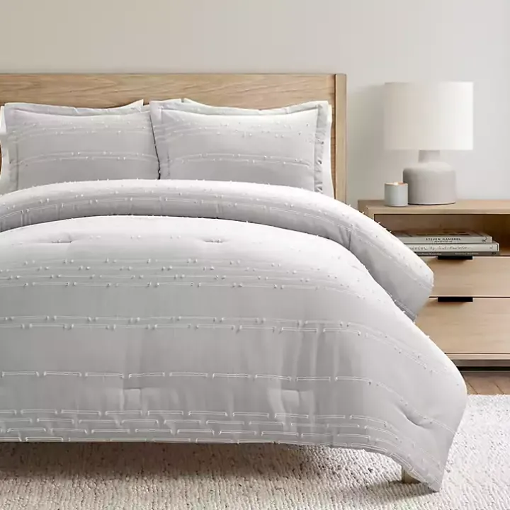 Gray Clipped Stripe 3-pc. Cali King Comforter Set