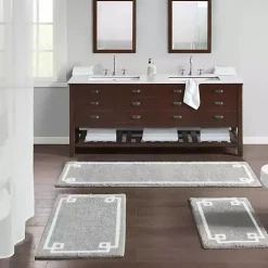 Gray Cotton Tufted Bath Runner with Border