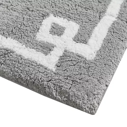 Gray Cotton Tufted Bath Runner with Border