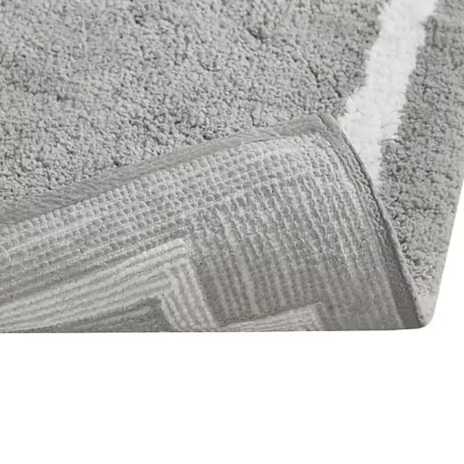 Gray Cotton Tufted Bath Runner with Border