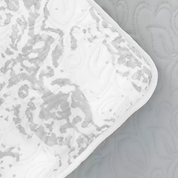 Gray Damask Reversible 2-pc. Twin Quilt Set