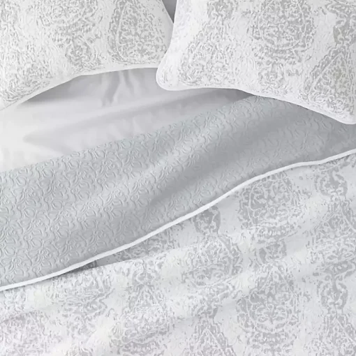 Gray Damask Reversible 3-pc. Queen Quilt Set