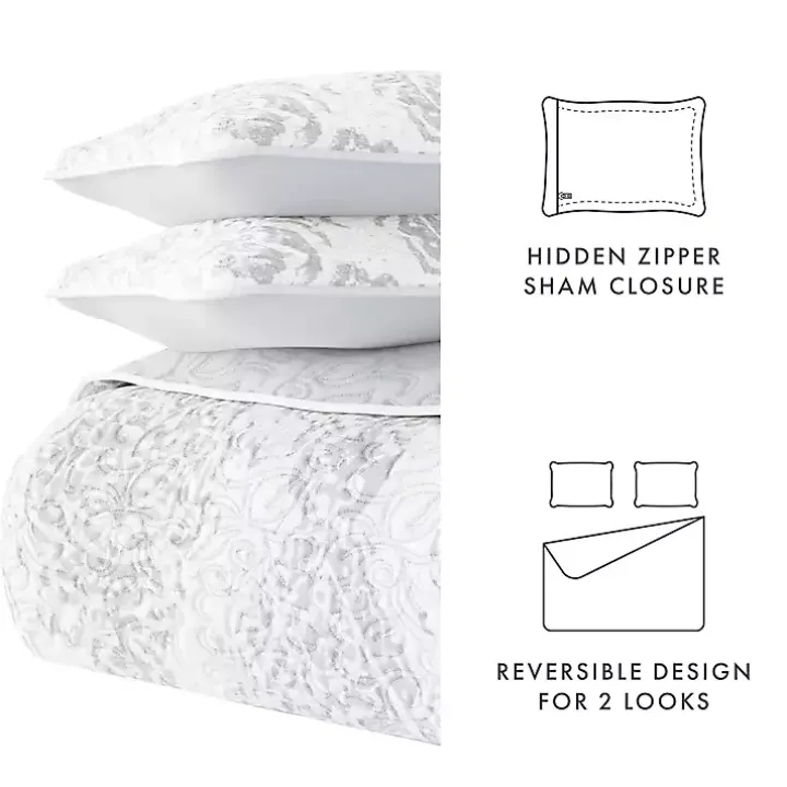Gray Damask Reversible 2-pc. Twin Quilt Set