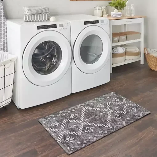 Gray Distressed Geo Markings Accent Rug, 2x3