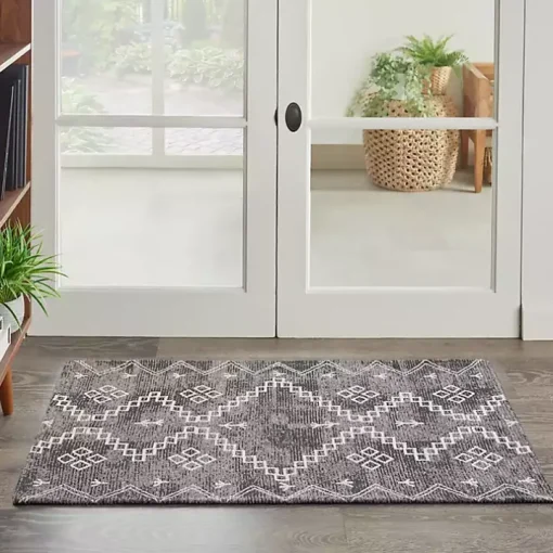 Gray Distressed Geo Markings Accent Rug, 2x3