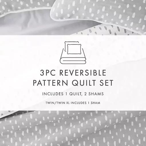 Gray Dotted Reversible 3-pc. King Quilt Set