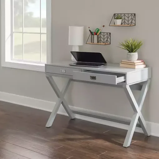 Gray 2-Drawer X-Frame Desk