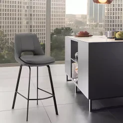 Gray Faux Leather Carise Swivel Counter Stool
