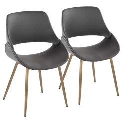 Gray Faux Leather Scooped Accent Chairs, Set of 2