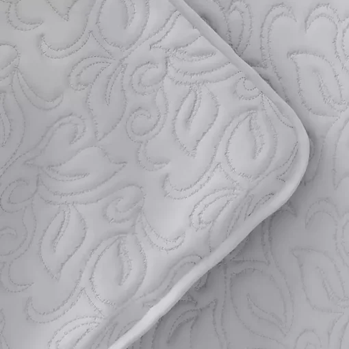 Gray Floral Stitch 3-pc. King Quilt Set