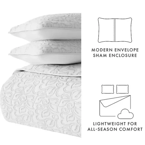 Gray Floral Stitch 3-pc. Queen Quilt Set