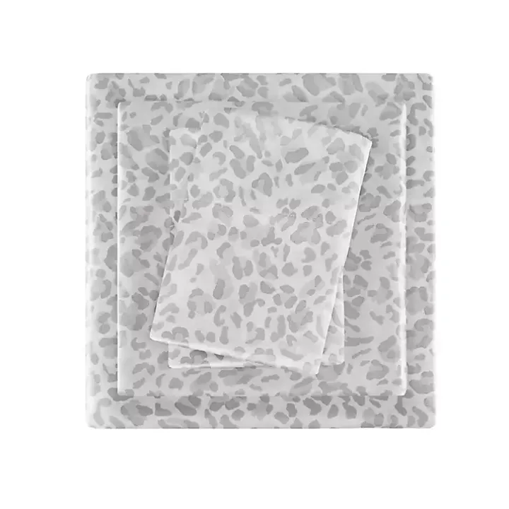 Gray Leopard Print Satin 4-pc. Queen Sheet Set