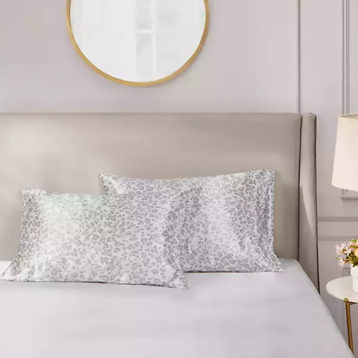 Gray Leopard Satin King 2-pc. Pillow Case Set