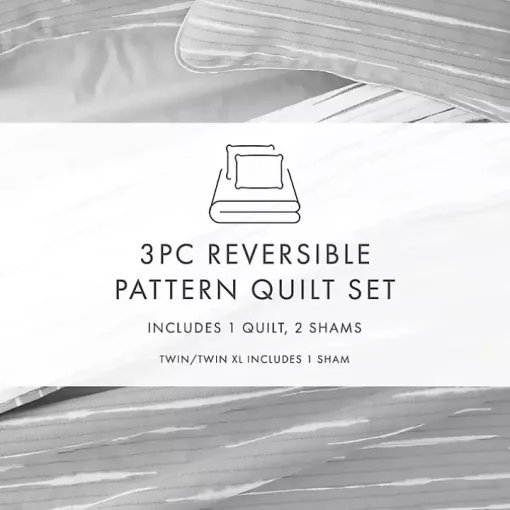 Gray Linear Reversible 3-pc. Queen Quilt Set