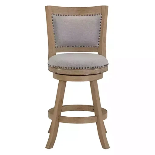 Gray Linen and Driftwood Swivel Counter Stool