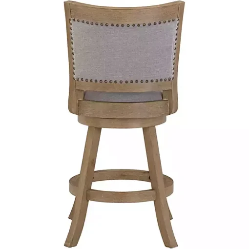 Gray Linen and Driftwood Swivel Counter Stool