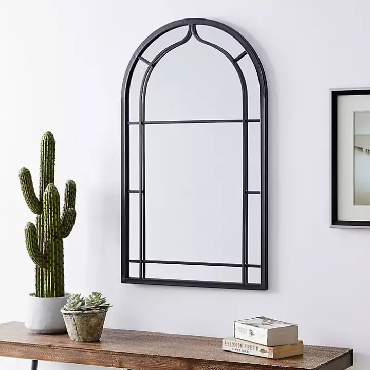 Gray Metal Arched Mirror