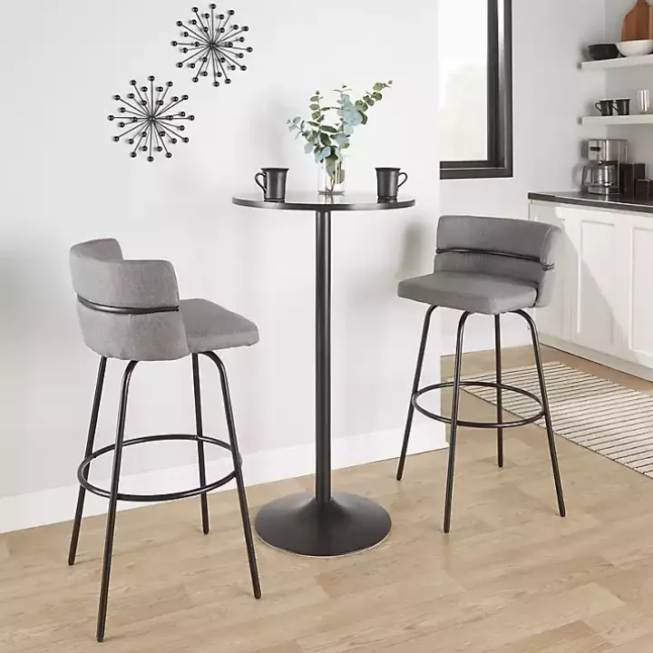 Gray Metal Cinch Swivel Bar Stools, Set of 2