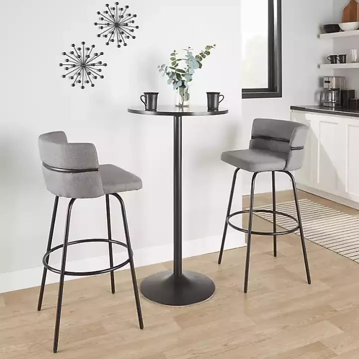 Gray Metal Cinch Swivel Bar Stools, Set of 2