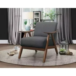 Gray Mid-Century Hazel Wood Frame Accent Chair