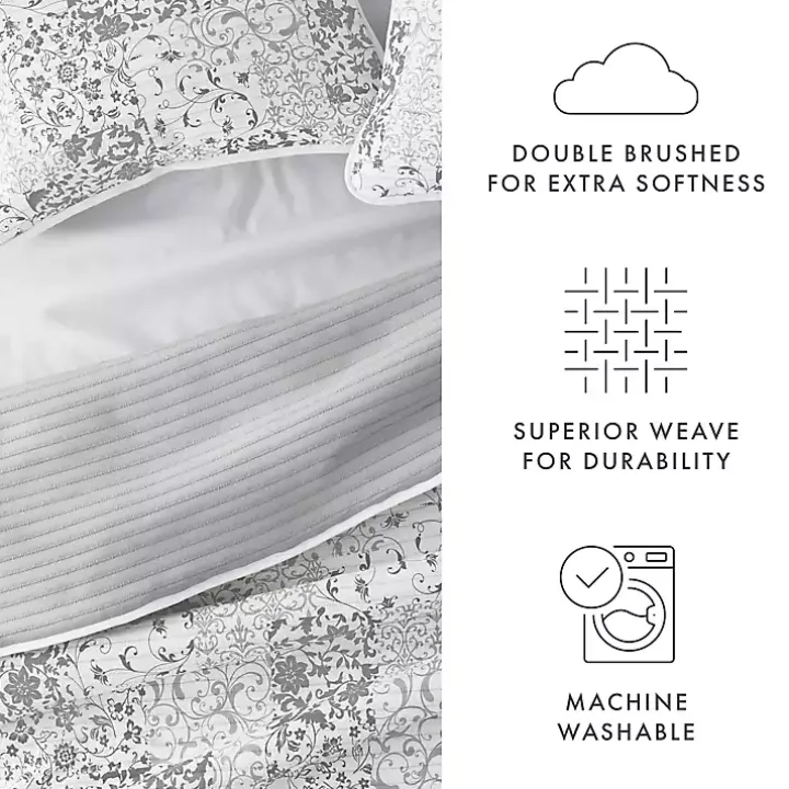 Gray Patchwork Reversible 3-pc. Queen Quilt Set