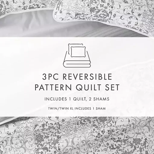 Gray Patchwork Reversible 3-pc. King Quilt Set