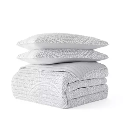 Gray Scalloped Reversible 3-pc. King Quilt Set