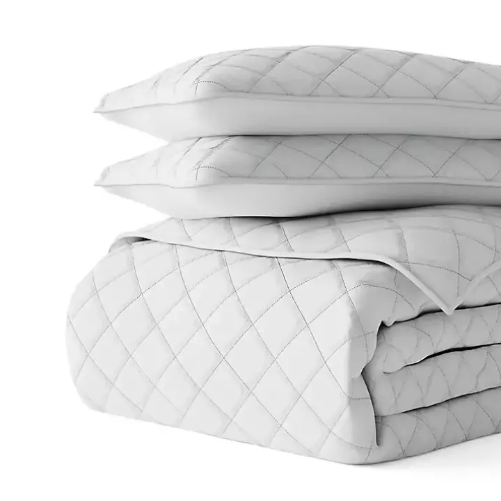 Gray Stitched Diamond 3-pc. King Quilt Set