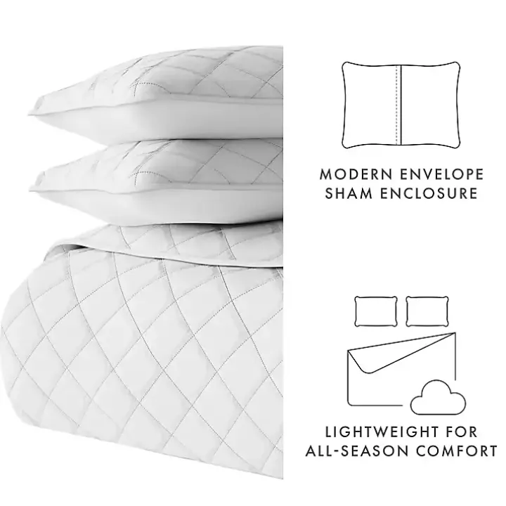 Gray Stitched Diamond 3-pc. King Quilt Set